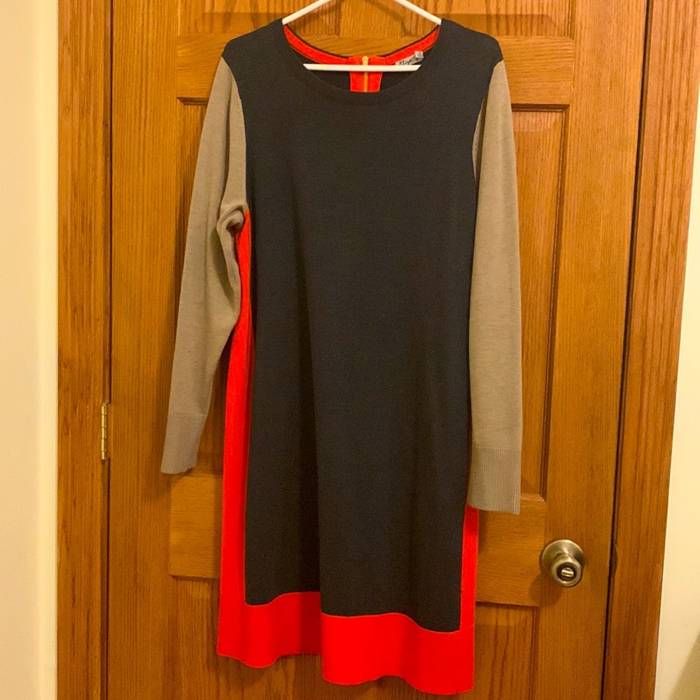 Eliza J color lock dress in camel, dark gray, orange.  Great condition!
